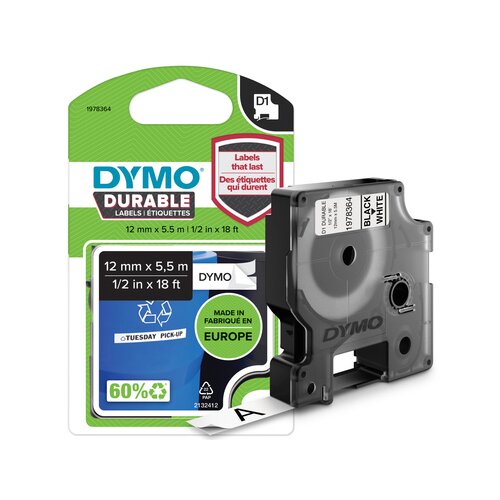 DYMO® Schriftbandkassette D1 12 mm x 5,5 m (B x L) weiß