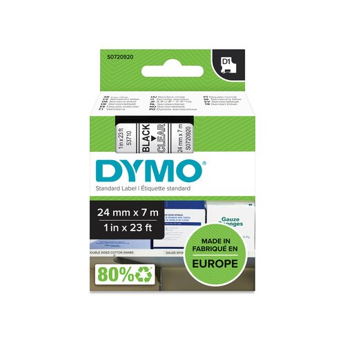 DYMO® Schriftbandkassette D1 24 mm x 7 m (B x L) Kunststoff, 100 % recycelt transparent