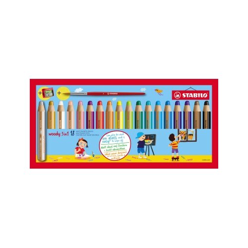 STABILO® Buntstift woody 3 in 1 inkl. Spitzer, Pinsel 18 St./Pack.