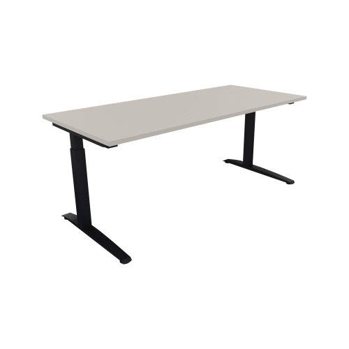 Schreibtisch all in one 1.800 x 650-850 x 800 mm (B x H x T) Flachkufe Quadratrohr lichtgrau