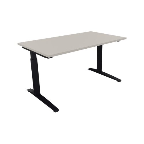 Schreibtisch all in one 1.400 x 650-850 x 800 mm (B x H x T) Flachkufe Quadratrohr lichtgrau