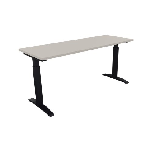 Schreibtisch all in one 1.600 x 650-850 x 600 mm (B x H x T) Flachkufe Quadratrohr lichtgrau