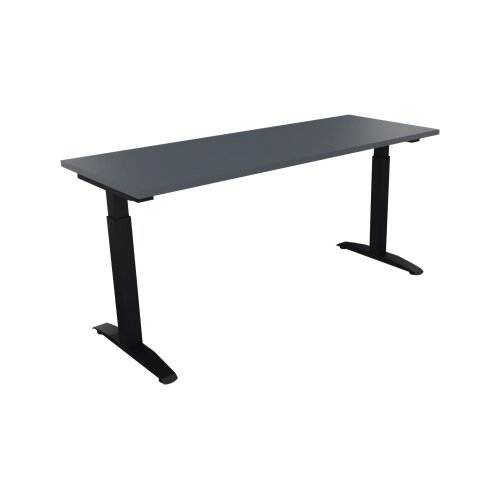 Schreibtisch all in one 1.600 x 650-850 x 600 mm (B x H x T) Flachkufe Quadratrohr lavagrau