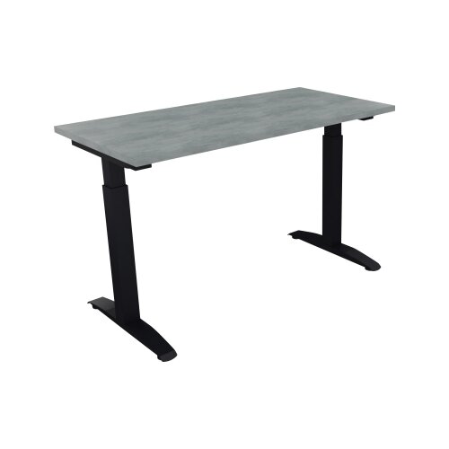 Schreibtisch all in one 1.200 x 650-850 x 600 mm (B x H x T) Flachkufe Quadratrohr beton hell