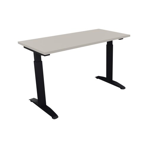 Schreibtisch all in one 1.200 x 650-850 x 600 mm (B x H x T) Flachkufe Quadratrohr lichtgrau