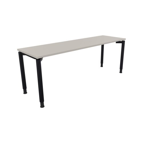 Schreibtisch all in one 2.000 x 680-820 x 600 mm (B x H x T) Vierfuß Rundrohr lichtgrau