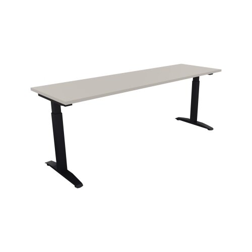 Schreibtisch all in one 2.000 x 650-850 x 600 mm (B x H x T) Flachkufe Quadratrohr lichtgrau