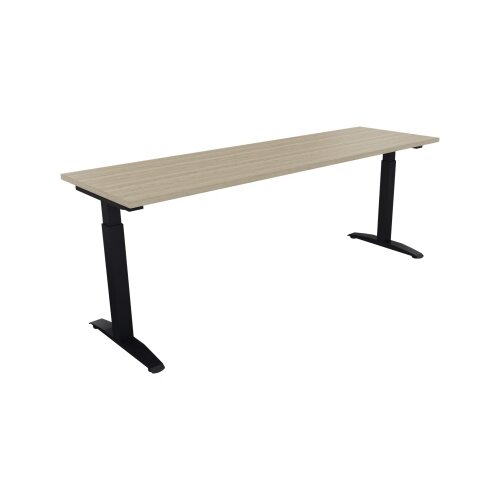 Schreibtisch all in one 2.000 x 650-850 x 600 mm (B x H x T) Flachkufe Quadratrohr eiche natur