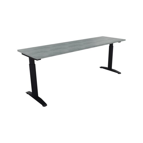 Schreibtisch all in one 2.000 x 650-850 x 600 mm (B x H x T) Flachkufe Quadratrohr beton hell