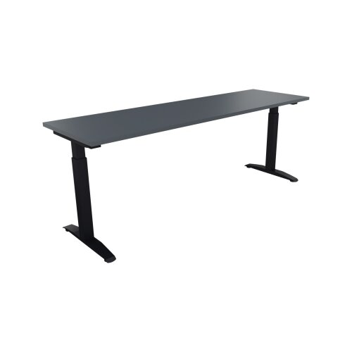 Schreibtisch all in one 2.000 x 650-850 x 600 mm (B x H x T) Flachkufe Quadratrohr lavagrau