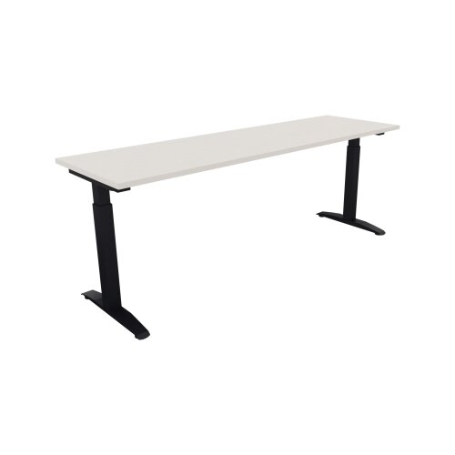 Schreibtisch all in one 2.000 x 650-850 x 600 mm (B x H x T) Flachkufe Quadratrohr diamant weiß