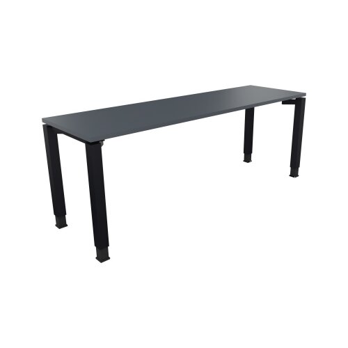 Schreibtisch all in one 2.000 x 680-820 x 600 mm (B x H x T) Vierfuß Quadratrohr lavagrau