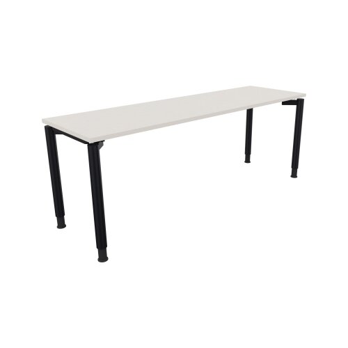 Schreibtisch all in one 2.000 x 680-820 x 600 mm (B x H x T) Vierfuß Rundrohr diamant weiß