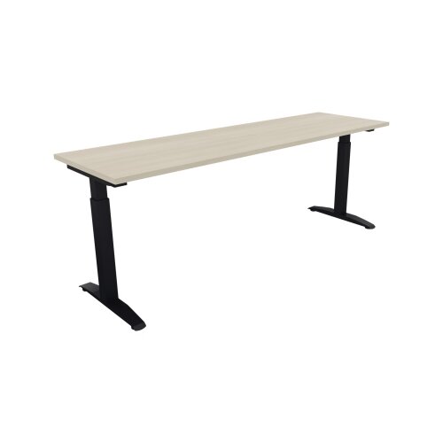 Schreibtisch all in one 2.000 x 650-850 x 600 mm (B x H x T) Flachkufe Quadratrohr akazie hell