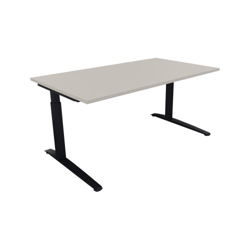 Schreibtisch all in one 1.600 x 650-850 x 900 mm (B x H x T) Flachkufe Quadratrohr lichtgrau