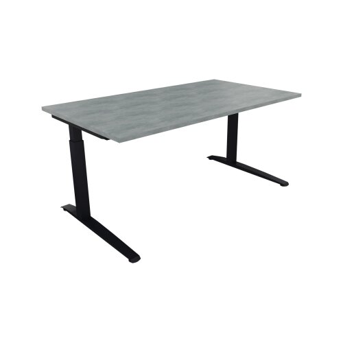 Schreibtisch all in one 1.600 x 650-850 x 900 mm (B x H x T) Flachkufe Quadratrohr beton hell
