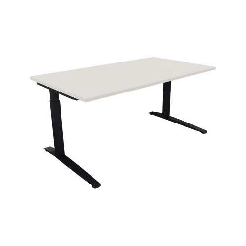Schreibtisch all in one 1.600 x 650-850 x 900 mm (B x H x T) Flachkufe Quadratrohr diamant weiß