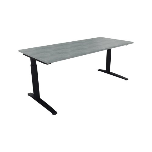 Schreibtisch all in one 1.800 x 650-850 x 800 mm (B x H x T) Flachkufe Quadratrohr beton hell