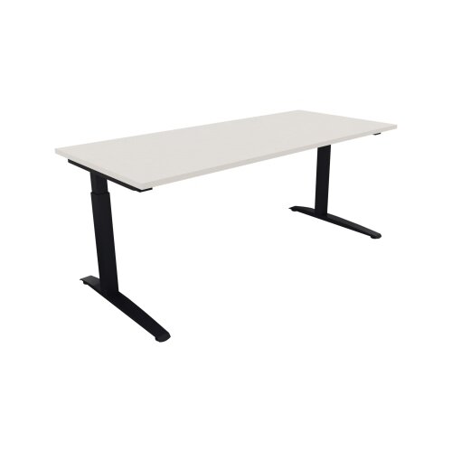 Schreibtisch all in one 1.800 x 650-850 x 800 mm (B x H x T) Flachkufe Quadratrohr diamantweiß