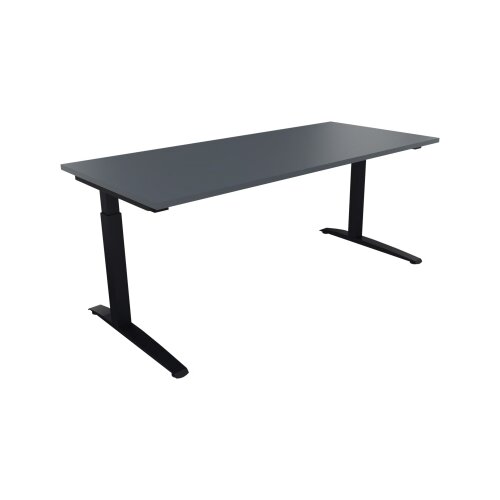 Schreibtisch all in one 1.800 x 650-850 x 800 mm (B x H x T) Flachkufe Quadratrohr lavagrau