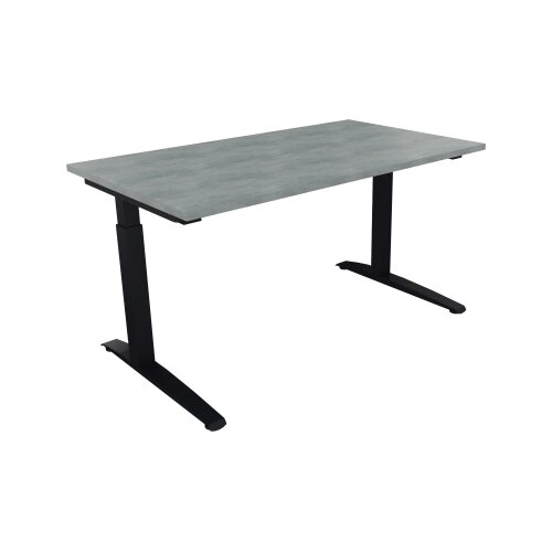 Schreibtisch all in one 1.400 x 650-850 x 800 mm (B x H x T) Flachkufe Quadratrohr beton hell