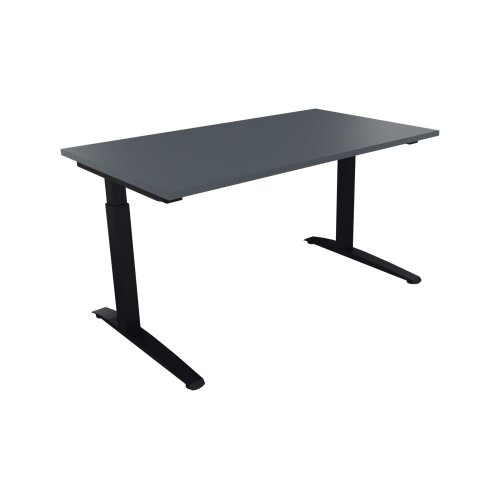Schreibtisch all in one 1.400 x 650-850 x 800 mm (B x H x T) Flachkufe Quadratrohr lavagrau