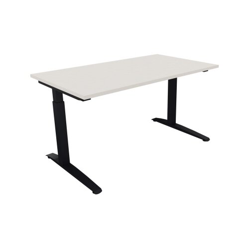 Schreibtisch all in one 1.400 x 650-850 x 800 mm (B x H x T) Flachkufe Quadratrohr diamantweiß