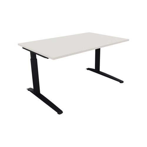 Schreibtisch all in one 1.400 x 650-850 x 900 mm (B x H x T) Flachkufe Quadratrohr diamant weiß