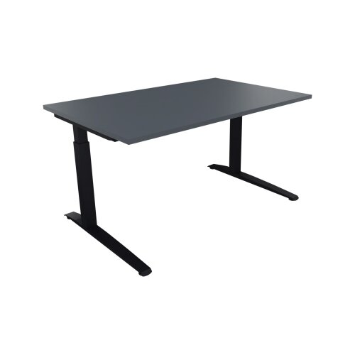 Schreibtisch all in one 1.400 x 650-850 x 900 mm (B x H x T) Flachkufe Quadratrohr lavagrau