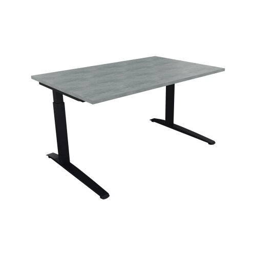 Schreibtisch all in one 1.400 x 650-850 x 900 mm (B x H x T) Flachkufe Quadratrohr beton hell