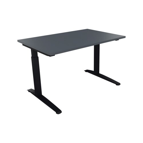 Schreibtisch all in one 1.200 x 650-850 x 800 mm (B x H x T) Flachkufe Quadratrohr lavagrau