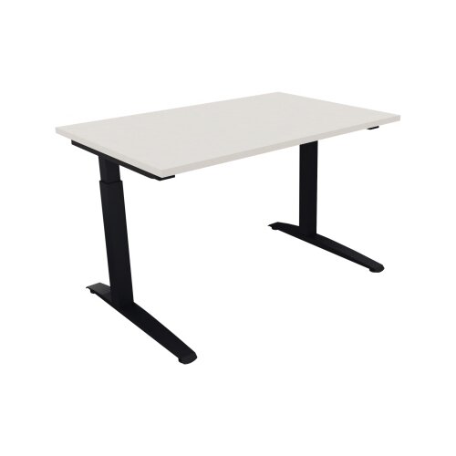 Schreibtisch all in one 1.200 x 650-850 x 800 mm (B x H x T) Flachkufe Quadratrohr diamantweiß