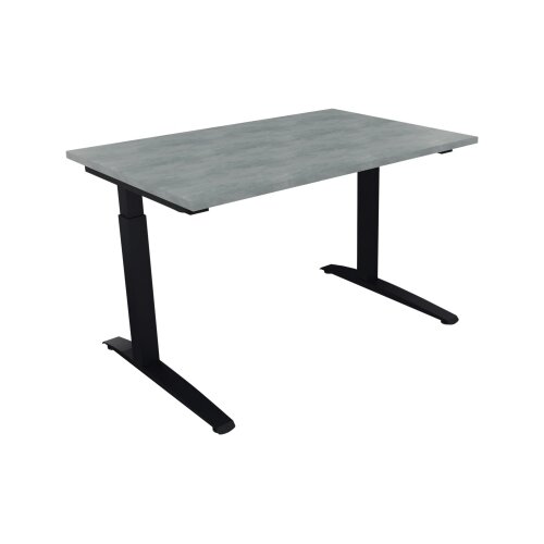 Schreibtisch all in one 1.200 x 650-850 x 800 mm (B x H x T) Flachkufe Quadratrohr beton hell
