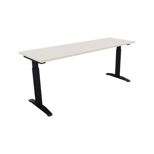 Schreibtisch all in one 1.800 x 650-850 x 600 mm (B x H x T) Flachkufe Quadratrohr diamantweiß