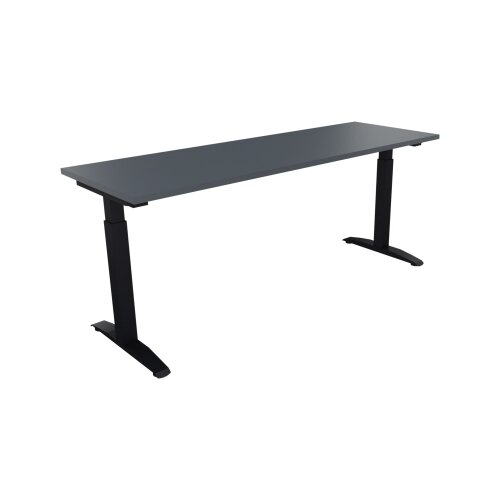 Schreibtisch all in one 1.800 x 650-850 x 600 mm (B x H x T) Flachkufe Quadratrohr lavagrau