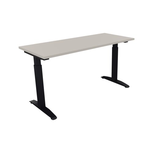 Schreibtisch all in one 1.400 x 650-850 x 600 mm (B x H x T) Flachkufe Quadratrohr lichtgrau
