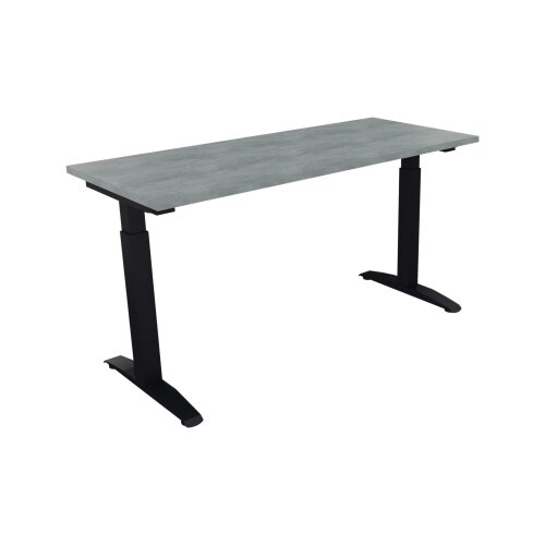 Schreibtisch all in one 1.400 x 650-850 x 600 mm (B x H x T) Flachkufe Quadratrohr beton hell
