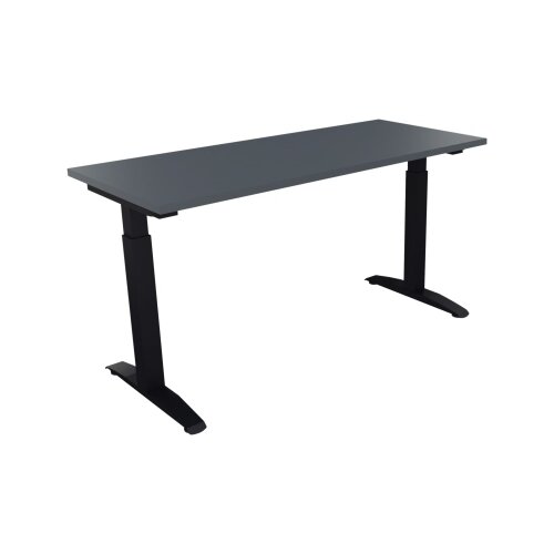 Schreibtisch all in one 1.400 x 650-850 x 600 mm (B x H x T) Flachkufe Quadratrohr lavagrau