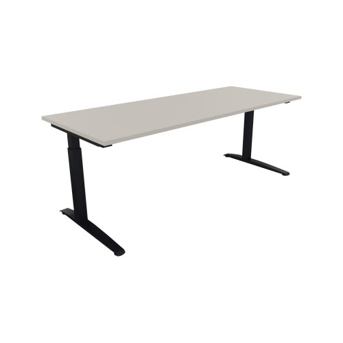 Schreibtisch all in one 1.800 x 650-850 x 700 mm (B x H x T) Flachkufe Quadratrohr lichtgrau