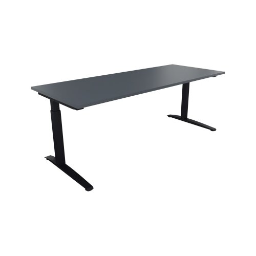 Schreibtisch all in one 2.000 x 650-850 x 800 mm (B x H x T) Flachkufe Quadratrohr lavagrau
