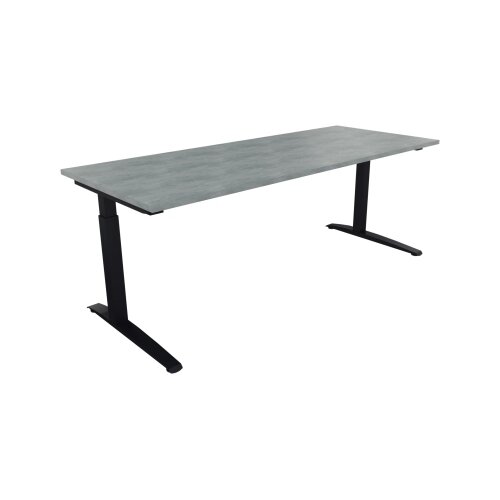 Schreibtisch all in one 2.000 x 650-850 x 800 mm (B x H x T) Flachkufe Quadratrohr beton hell