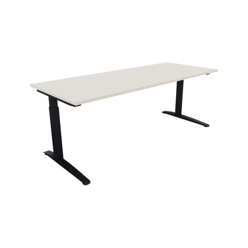 Schreibtisch all in one 2.000 x 650-850 x 800 mm (B x H x T) Flachkufe Quadratrohr diamantweiß