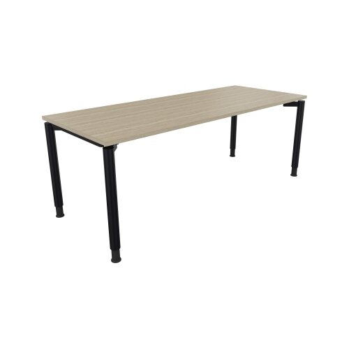 Schreibtisch all in one 2.000 x 680-820 x 800 mm (B x H x T) Vierfuß Rundrohr eiche natur