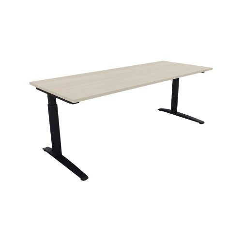 Schreibtisch all in one 2.000 x 650-850 x 800 mm (B x H x T) Flachkufe Quadratrohr akazie hell