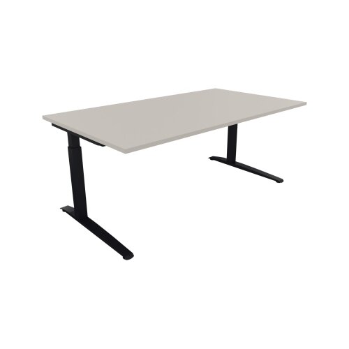 Schreibtisch all in one 1.800 x 650-850 x 1.000 mm (B x H x T) Flachkufe Quadratrohr lichtgrau