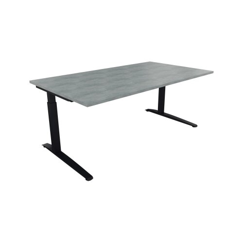 Schreibtisch all in one 1.800 x 650-850 x 1.000 mm (B x H x T) Flachkufe Quadratrohr beton hell