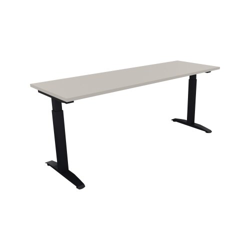 Schreibtisch all in one 1.800 x 650-850 x 600 mm (B x H x T) Flachkufe Quadratrohr lichtgrau