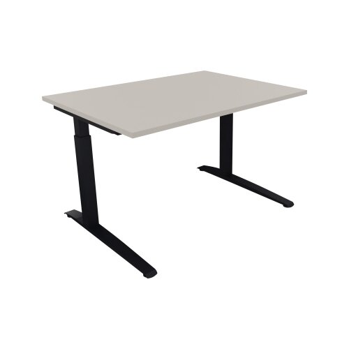 Schreibtisch all in one 1.200 x 650-850 x 900 mm (B x H x T) Flachkufe Quadratrohr lichtgrau