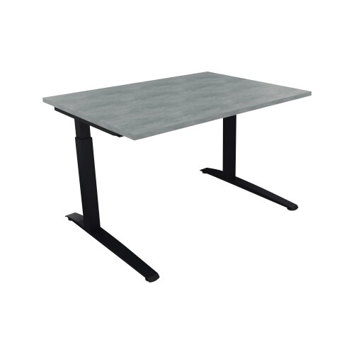 Schreibtisch all in one 1.200 x 650-850 x 900 mm (B x H x T) Flachkufe Quadratrohr beton hell