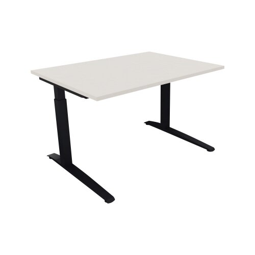 Schreibtisch all in one 1.200 x 650-850 x 900 mm (B x H x T) Flachkufe Quadratrohr diamant weiß